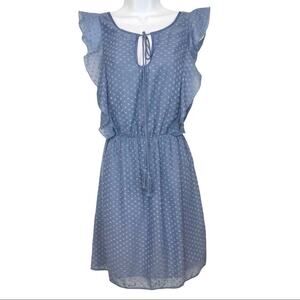 NWT Chelsea & Violet Blue Ruffle Flutter Sleeve Dress Swiss dot Sz M